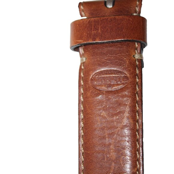 Fossil Mens Brown Genuine Leather Belt Size 38 Silver Buckle Classic - Picture 6 of 7